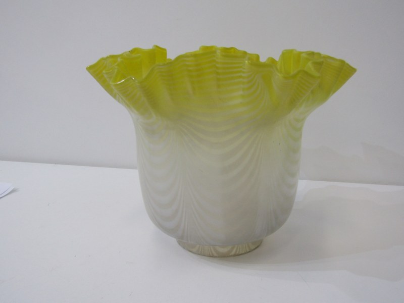 LAMPSHADES, 2 opaque glass lamp shades, 1 with cranberry decoration, other yellow decoration, 15cm - Image 5 of 7