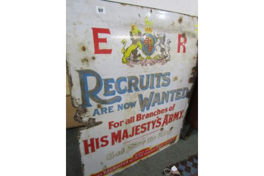 EDWARDIAN ENAMEL SIGN, "Recruits Are Now Wanted", 82cm height 67cm width - Image 2 of 6