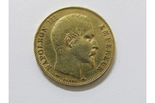 GOLD 20 FRANC COIN, 1857 gold 20 franc coin with Napoleon III to the fore, higher grade, 6.3 grams - Image 1 of 2