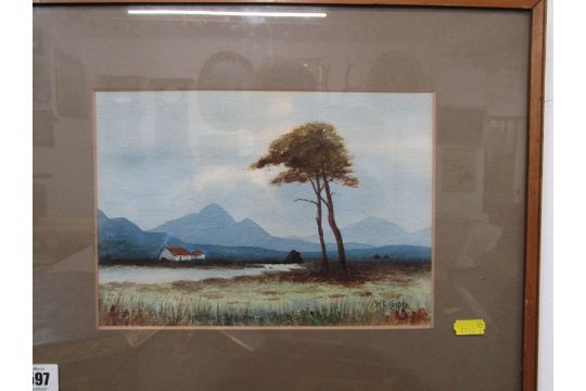 W.F. COOPER, signed watercolour, "Irish Bogland landscape with peat stacks", 18cm x 25cm - Image 1 of 4