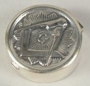 A Stirling silver circular Masonic pill box, 2.5cm.