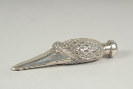 A solid silver swans head scent bottle, 36 grams, 9cm long.