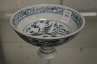 A Chinese blue and white pedestal bowl.