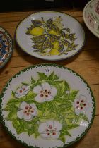 Two colourfully painted pottery dishes.