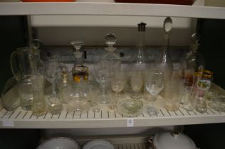 A shelf of glassware.