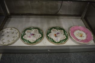 A pair of floral decorated Spode cabinet plates and two other dishes.