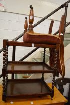 Oak tea trolley and a chair.