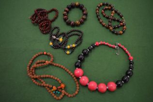 Decorative bead necklaces.