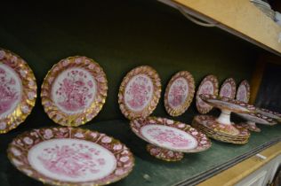 A Copeland China porcelain dessert service comprising, twelve plates, four low comports, one tall