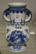A Chinese blue and white twin handled vase.