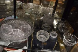 A good collection of cut glassware to include ice plates, dishes, decanters etc.
