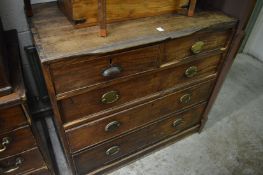 Mahogany demi lune table and a chest of drawers (faults).