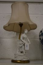 A white porcelain figural table lamp.