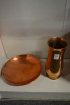A Keswick hammered copper vase and similar dish.