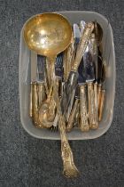A quantity of plated Kings pattern flatware to include a large soup ladle.