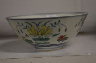 A Chinese Doucai style small circular bowl.