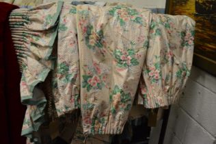 Two pairs of floral decorated curtains, one pair each measuring 67cm wide x 112cm long the other