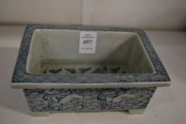 A small Chinese blue and white rectangular jardiniere.
