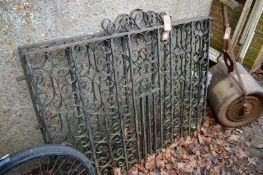 A pair of wrought iron driveway gates, each measuring 135cm wide x 104cm high.