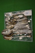 A good collection of Georgian and other silver spoons, cheese scoop, tea caddy spoon etc.