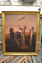 The Bat Toss, large colour print on canvas in a decorative gilt frame.