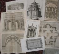 Eight various architectural prints.