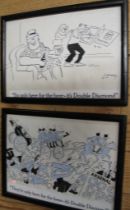 [CARTOONS] 2 'Double Diamond' cartoon adverts, framed originals, pen, ink and watercolour cartoons