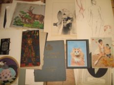 A large collection of unframed prints after Louis Wain, Cecil Aldin etc.