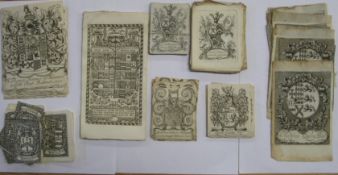 [EX-LIBRIS BOOKPLATES] large bookplate for Sir Thomas Hanmer, 1702; Fust, in 2 sizes; Vanhatten, 2