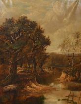 H. Barker, Early 20th Century British School, a view of a tree lined river, oil on canvas, signed,