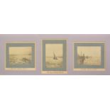 Three photographs of 'The Frozen Thames, Feb 1895', each around 2.75" x 3.75" (7 x 9.5cm) mounted in