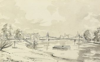 Karl Hagedorn (1889-1969), 'Hammersmith Bridge', ink and wash, signed and dated 66, 9" x 14.75" (