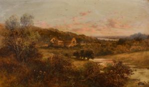 Late 19th Century English School, a view of Tintern Abbey at dusk, oil on canvas, inscribed verso,
