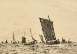William Lionel Wyllie (1851-1931), a Belfast fishing fleet, etching, signed in pencil, plate size