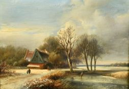 Willem Bodeman (1806-1886) Dutch, a pair of oil on panel paintings of a skater on a frozen