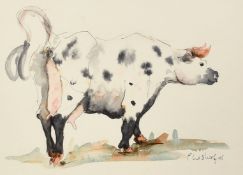 Claire Norrington (b. 1969), a study of a cow in a field, watercolour, signed Claire Shirley, 7" x