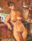 Gabor Miklossy (1912-1998), a study of a female nude, oil on board, 7" x 5" (17.5 x 12.5cm),