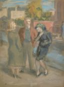 Thomas Rathmell (1912-1990), 'A Jest in the Street', watercolour, signed, 14.5" x 10.75" (37 x