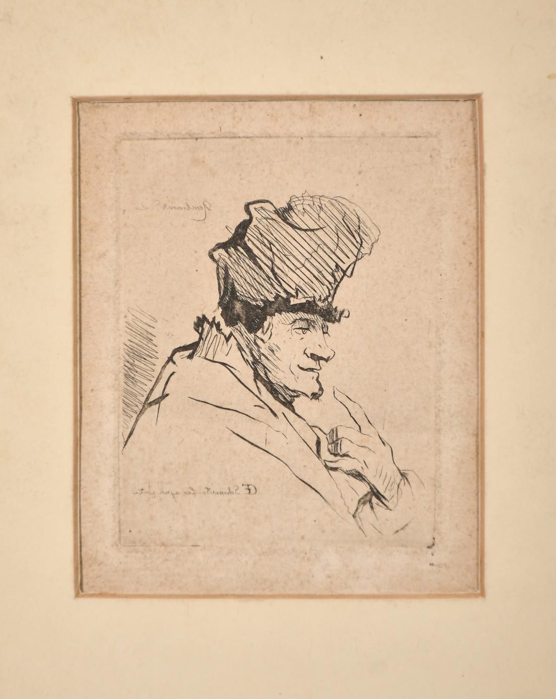 Georg Friedrich Schmidt (1712-1775) German, After Rembrandt, a head study, engraving, plate size 3. - Image 2 of 5