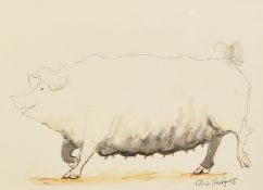 Claire Norrington (b. 1969), a pig standing on two legs, watercolour, signed Claire Shirley, 7" x