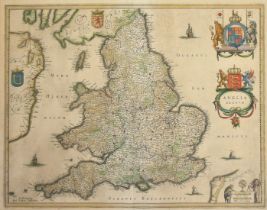 Jan Jansson 'Anglia Regnum', a hand coloured map, probably 17th Century, plate size 15.25" x 19.