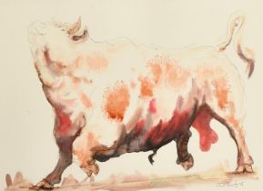 Claire Norrington (b. 1969), a study of a bull, watercolour, signed Claire Shirley, 10.5" x 14.5" (