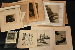 A folder of mostly 19th Century etchings, some Continental, (q).
