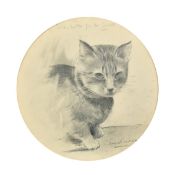 An Early 20th Century charcoal study of cat, 13" (33cm) diameter in a fine chinoiserie frame.