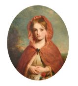 Charles Baxter (1809-1879) British, a half-length portrait of a girl in a red cloak carrying a