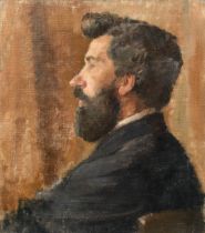 Attributed to Harrington Mann, a bust length portrait of a gentleman in profile, oil on canvas,