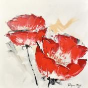 Peter Tang (20th Century), a study of red flowers, acrylic on canvas, signed, 31.5" x 31.5" (80 x