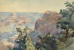 American School, Early 20th Century, a view from a cliff, watercolour, 8.25" x 12.5" (21 x 32cm).