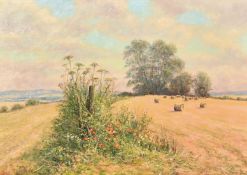 Mervyn Goode (20/21st Century), 'Haybales and Poppies on the Hilltop', oil on canvas, signed, 10"