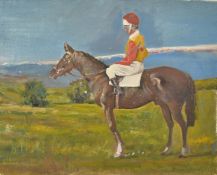 Attributed to Montague Leder (1897-1976), a horse and jockey in an open landscape, oil on canvas,